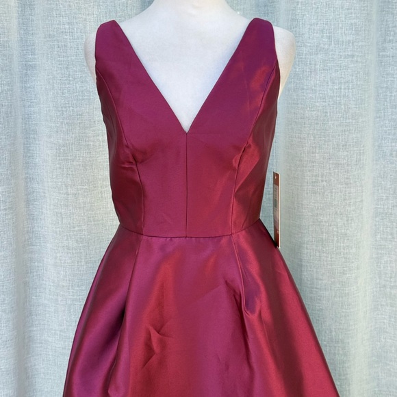 NWT ML Monique Lhuillier burgundy mulberry lace trim high low gown dress - Picture 3 of 13